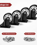 Pack of 4 heavy duty 3 inch swivel caster wheels with screws and washers for smooth mobility on wood and concrete surfaces.