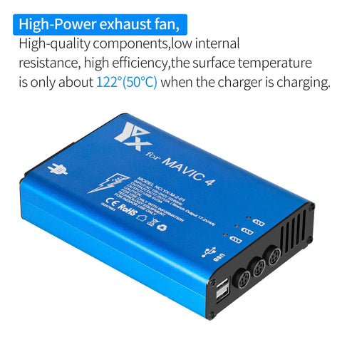 Parallel Fast Charger Hub For DJI Mavic 4 Pro Batteries And Remote, blue charging station with exhaust fan detail