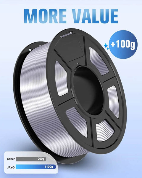 Silk PLA Filament 1.75mm Silver 1.1Kg Spool With Metal Like Shine And Smooth Silk Finish For Most FDM 3D Printers High Dimensional Accuracy Plus Minus 0.02mm Easy To Print