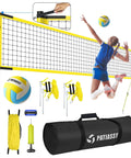 Portable Outdoor Volleyball Net System With Adjustable Height Poles Includes Volleyball, Pump, Hammer, Boundary Line And Carry Bag