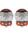 Pair of 500K Linear Taper Guitar Potentiometers With Long 18mm Shafts Split Knurled 6mm Knob Compatible Drop In For Stratocaster And Les Paul