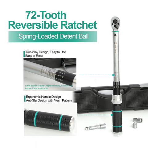 4-Piece Torque Wrench Set With 3/8-Inch Drive Click Wrench showing ergonomic handle and scale markings