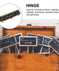 Heavy Duty Antique 90 Degree Cabinet Door Hinges Set For Small Flush Installations with screws beside open wooden box