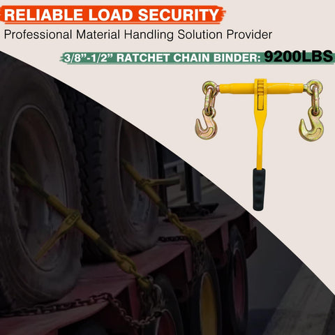 Beefy Ratchet Load Binders Three Eighths To One Half Inch Two Pack With Grab Hooks 9200 Lbs Working Load on trailer