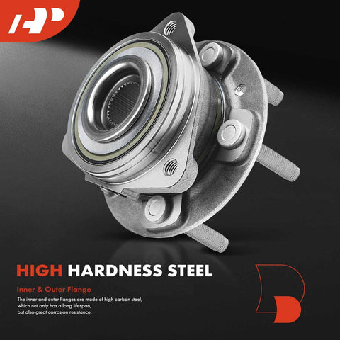Front Wheel Bearing And Hub Assembly For Five Lug Jeep Wrangler 2018 Through 2024 And Gladiator 2020 Through 2024 Fits Like A Glove Direct Fit Replacement With Premium Sealed Bearings Durable Cast Steel Housing And Easy Install front view on black background showcasing high hardness steel and inner flange design