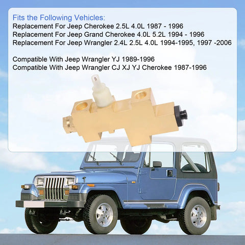 High Output Brake Proportioning Valve Replacement For Jeep Wrangler CJ XJ YJ Cherokee 1987 Through 2006 4.0L 2.5L V6 brass unit