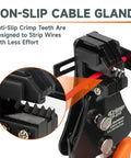 3 In 1 Automatic Wire Stripper With Built In Cutter Adjustable Stripper For 18-8 AWG And 22-10 AWG Insulated Terminals Precision Crimping Tool ICP-510 Pro Grade features non-slip cable gland.