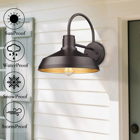 Gooseneck Outdoor Barn Light Wall Sconce Set Exterior Porch Lighting Fixture In Oil Rubbed Bronze Classic Farmhouse Wall Mount Lamp For Backyard Yard Deck Hallway And Entry Durable Weatherproof 2 Pack