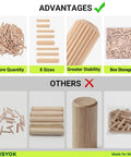 Eight Size Wooden Dowel Set Contains Three Hundred Pcs Of Premium Hardwood Dowels For Woodworking DIY Crafts And Home Projects