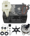 Outboard Water Pump Impeller Repair Kit For Mercury Mariner MerCruiser Force Outboard Motors 6 To 15 HP Replacement 46 42089A4 Includes Impeller Wear Plate Gasket Pump Base Housing Sear Quad Ring Screws And Washer Easy Install displayed on box