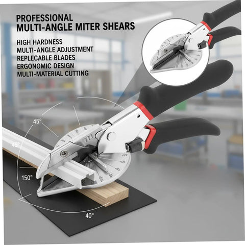 Versatile Miter Shear Cutter With Ten Blades Pro Grade Adjustable 45 To 135 Degree Angles Durable Steel Tool for wood trim on 45° molding