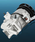 Fresh AC Air Conditioning Compressor Assembly With Clutch For Scion XA And XB 1.5L 2004 To 2006 side view showing silver metal finish and connections.
