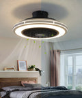 Bladeless 21 Inch Ceiling Fan With Remote Control And Light Kit, modern bedroom setting, flush mount, white finish, LED light