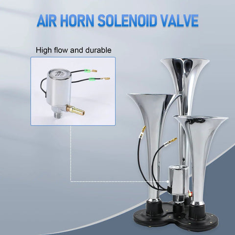 Heavy Duty 12V 24V Air Horn Solenoid Valve With Chrome Plated Metal Housing 1/4 Inch NPT 150 PSI Output for Trucks