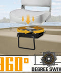 Heavy Duty Adjustable Clamp Boat Seat Mount With 360 Degree Swivel Rotation Fits Marine Bench Seats Nine To Nineteen Inches shown with seat above swivel base.