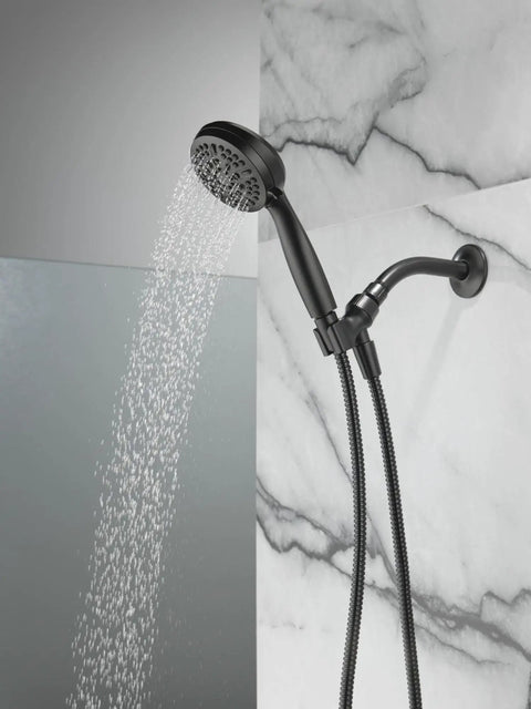 Heavy Duty Five Setting Handheld Shower Head Matte Black Detachable Hand Shower With Slick Hose Hella Strong High Pressure Spray For Instant Bathroom Refresh