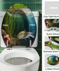 Elongated Resin Toilet Seat for Bathroom with fish design, 40-47cm length, stainless steel hinges for easy installation.