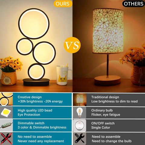 Go To LED Table Lamp For Nightstand And Desk With Dimmable 18W LED And Three Color Temperature Options Modern Circle Design vs Traditional Lamp Comparison