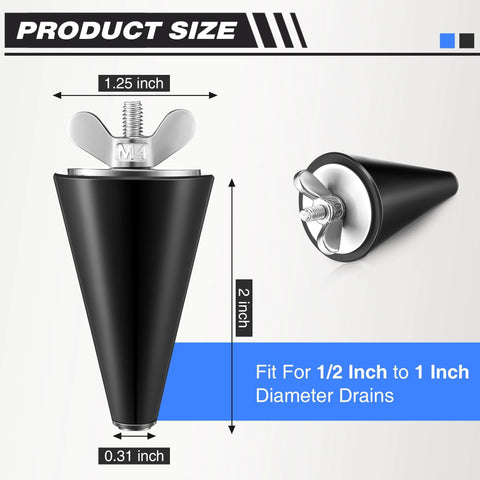 2 Pack Rubber Boat Drain Plugs For 1/2 To 1 Inch Holes With Long Tapered Rubber Stopper And Stainless Steel Head size diagram