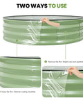 Olive Green Two Pack Galvanized Raised Garden Beds 4x4x1ft Round Design With Safety Rubber Strip Durable Metal Planters shown with protective film