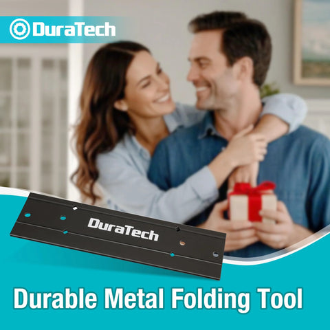 12 Inch Sheet Metal Bender For Duct Bending And Hand Seamer With Three Eighths Inch And One Inch Fold Depths For Precise HVAC Ducts And Metal Fabrication On The Job Site Built From Cold Rolled Carbon Steel For Pro Grade Strength Gray Duratech shown in product image.