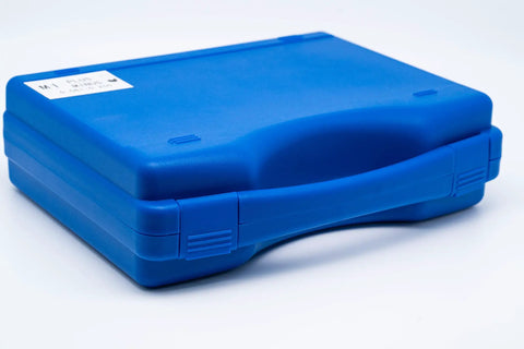 Blue plastic case for 0.061 To 0.250 Inch Pin Gage Set With 190 Pieces In Plastic Case For Precise Hole Diameters And Hole Location Spacing Heat Treated To 60 To 62 RC Centerless Lapped Tolerances Of 0.0002 Inch.