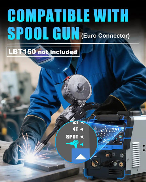 Worker using Beast 200A Plasma Cutter And Welder Combo With Nine In One Multiprocess Capabilities including spool gun attachment