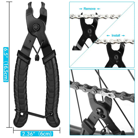 Beefed Up Bike Chain Tool Kit With Reinforced Breaker, Spare Pin And Hook, 6.5-inch chain pliers removing bike chain links
