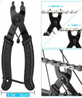 Pro Level Bicycle Chain Repair Kit With Chain Breaker Link Plier Wear Indicator And Missing Links For 6 To 12 Speed And Single Speed Chains Built For At Home And On The Go Fixes Easy To Use And Ready When You Need It showing black plier removing bike chain link
