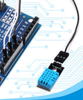 DHT11 Temperature and Humidity Sensor Module connected to a board for Arduino and Raspberry Pi