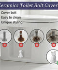 Level Up Your Bathroom Vibe With This Dope Set Of Ceramic Cat Toilet Bolt Covers And Floor Screw Caps Rust Proof Maximalist Accent For Hiding Ugly Base Screws Forever, featuring easy-to-clean ceramic covers.
