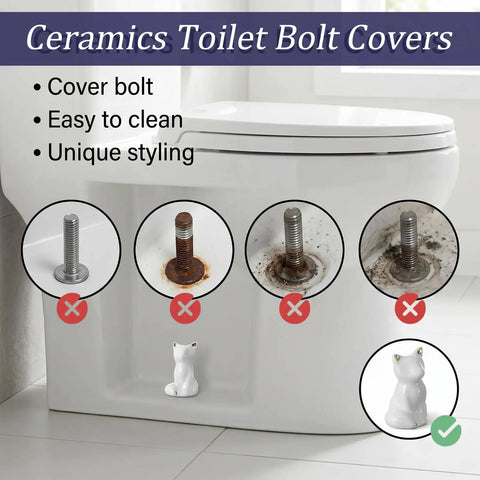 Level Up Your Bathroom Vibe With This Dope Set Of Ceramic Cat Toilet Bolt Covers And Floor Screw Caps Rust Proof Maximalist Accent For Hiding Ugly Base Screws Forever, featuring easy-to-clean ceramic covers.
