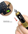 One Quarter Inch Shelf Pin Jig For Cabinets And Shelves Adjustable 5mm 0.2 Inch Hole Drill Guide with close-up of bit and bushing