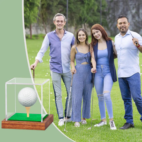 Clear Acrylic Golf Ball Display Case With Wood Base And Tee Holder UV Protected Square Cube Ball Storage Box For Collectors Easy Open Top No Assembly Needed Keeps Your Golf Balls Dust Free Show Off Ready
