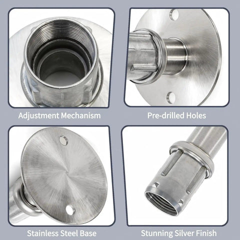 Mezchi Four Pack Adjustable Stainless Steel Flanged Feet For Three And A Half Inch Diameter Round Base Leveling Furniture Legs Beefy Heavy Duty 1500 Pound Capacity Cabinets Closet Rod Flange Holder For One And Five Eighth Inch Tubing