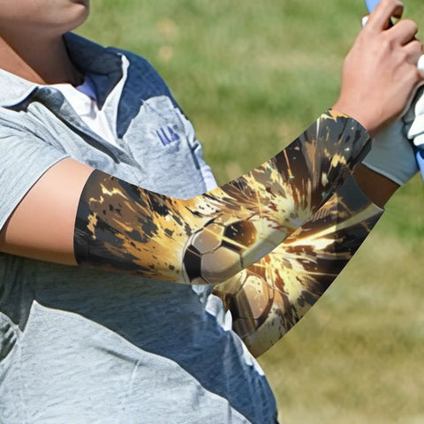 Beat The Summer Heat With These Fly Cooling Arm Sleeves Ultra Soft Ice Silk Fabric Keeps You Chilling During Running Golf Or Cycling Two Pack with soccer graphic.