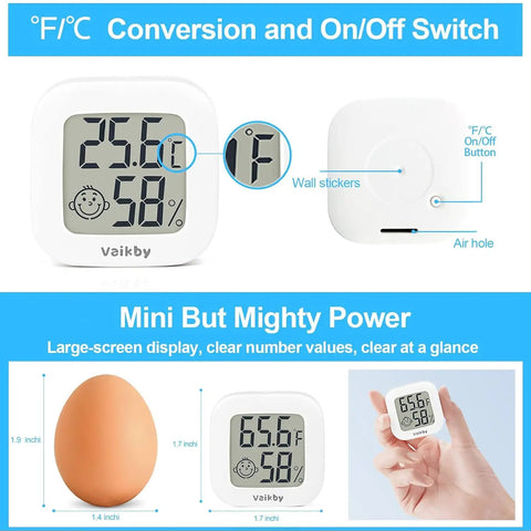 2 Pack Indoor Thermometer And Humidity Gauge Digital Hygrometer For Home Office Greenhouse Reptile Humidors Cellar And More Top Notch Accuracy Temperature Humidity Monitor With Comfort Level Indicator compact white LCD display with °F/°C switch