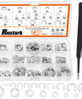 Stainless Steel E Clips and Internal Tooth Star Lock Washers Kit, 304 Grade, organized in box with tweezers
