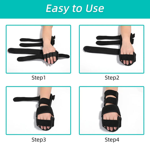 Easy to use steps for All Day Comfort Resting Hand Splint For Night Immobilization And Wrist Support, right hand medium fit.