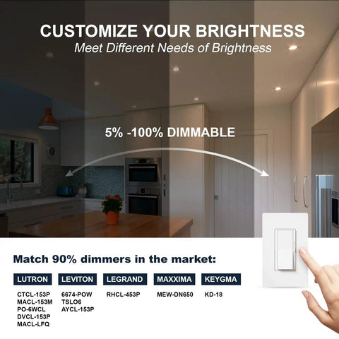 Dimmer compatibility chart for 4 Pack 3 Inch Gimbal LED Recessed Lights With Junction Box, 10W Waterproof Lighting for versatility.