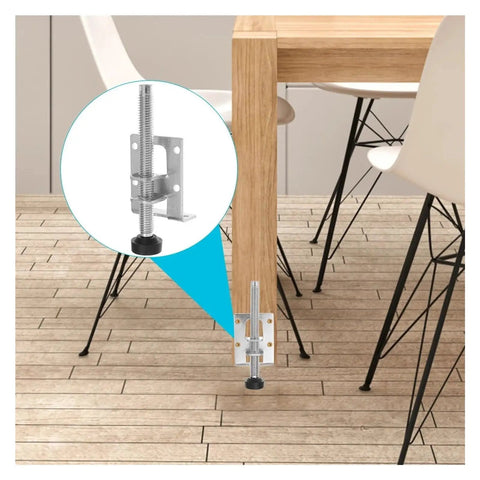 Heavy Duty Furniture Levelers 8 Pack Adjustable Corner Leveling Feet Brackets For Chairs Tables Sofas And Desks No More Wobble On Uneven Floors For Home Improvement Projects installed under wooden table on uneven floor