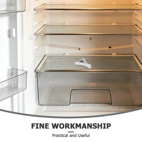 Refrigerator Shelf Clips Set of 8 Sturdy Aluminum Fridge Shelf Supports in empty fridge showing clip on glass shelf