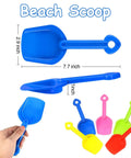 12 Piece Colorful Beach Sand Shovels For Kids Set With Plastic Summer Scoops For Toddlers Outdoor Digging Play Heavy Duty Garden Digging Toy Accessories displayed in various colors with dimensions.