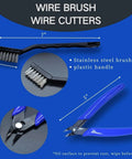 3D printer tool kit: 7-inch stainless steel wire brush with plastic handle and 5-inch blue wire cutters.