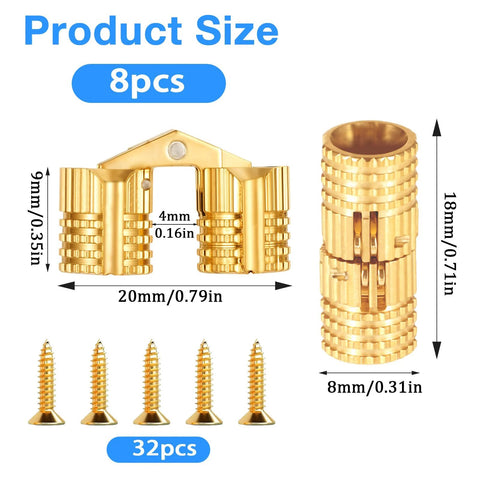 Hidden Brass Cabinet Hinges 8 Mm, 8 Pack With 32 Screws, Concealed 180 Degree Opening For DIY Jewelry Boxes, Handcrafted Projects, And Dope Craft Gifts.