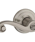 Lido Entry Door Handle With Lock And Key, Reversible Exterior Lever For Front Doors, Satin Nickel Finish, close-up view
