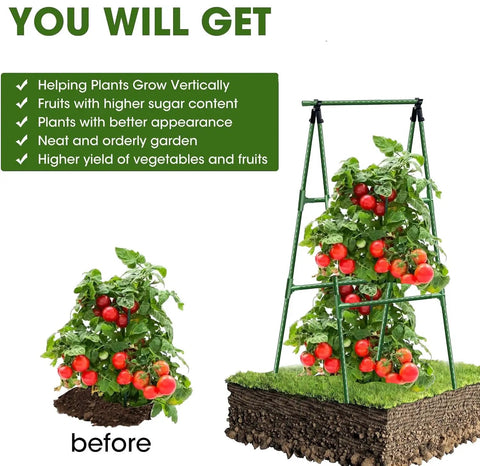 Foldable A Frame Garden Trellis For Cucumber Beans And Vines In Raised Beds Yard Ready Outdoor Green 15x47 Inches displayed with plants
