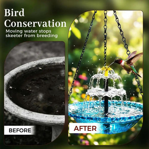 Solar Powered Hanging Bird Bath Fountain For Outdoor Gardens And Patios, Eco Friendly Water Cascade With Flowing Water, Upgraded Blue