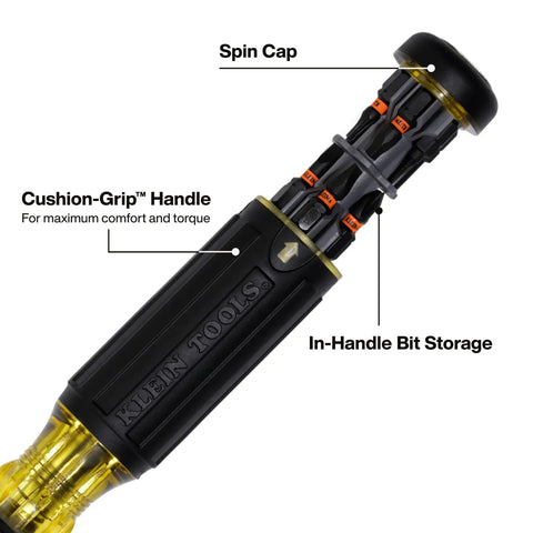 14 In 1 Adjustable Screwdriver With Flip Socket For HVAC Includes 1/4 In And 5/16 In Nut Drivers 12 Bits In Handle Impact Rated
