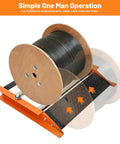 Heavy Duty Cable Roller Stand Unwinder and Single Reel Dispenser for Reels Up To 28 Inches Wide with drum roller and arrows